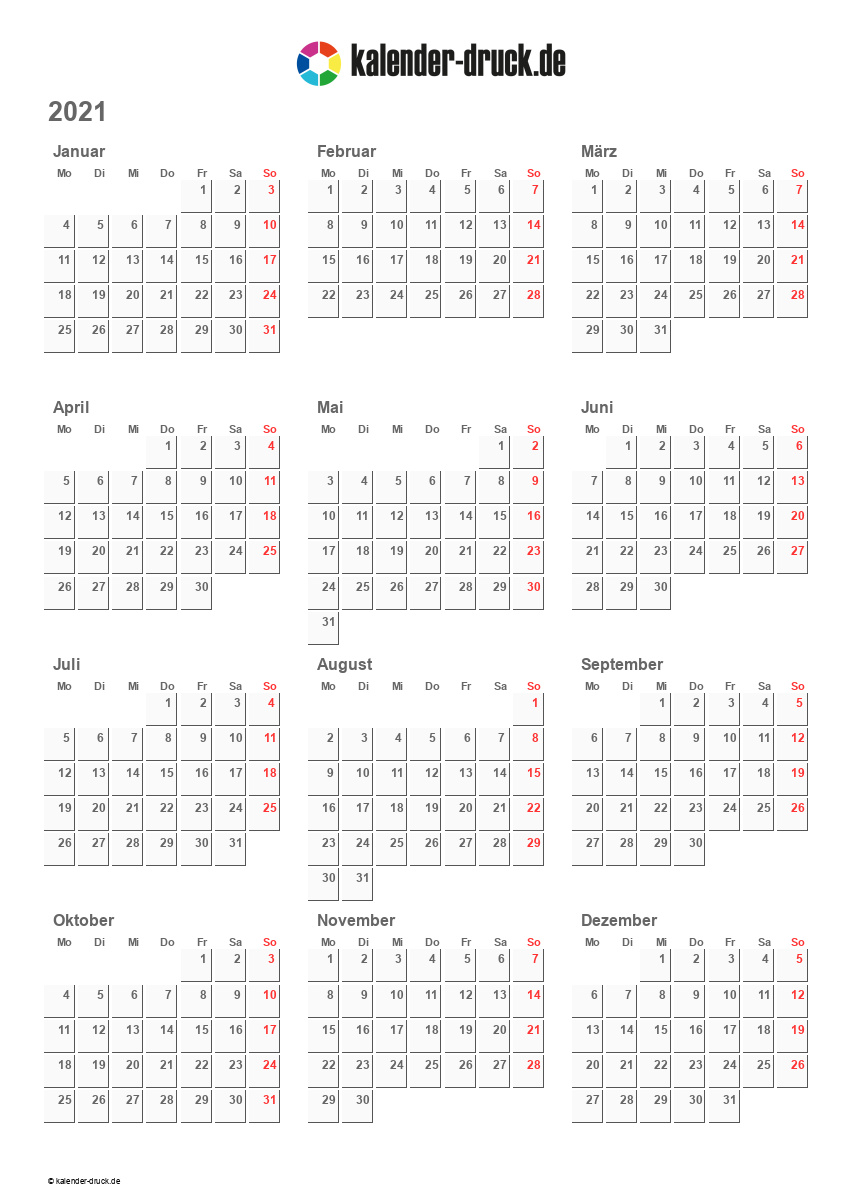 Kalender 2021 Zum Ausdrucken Pdf