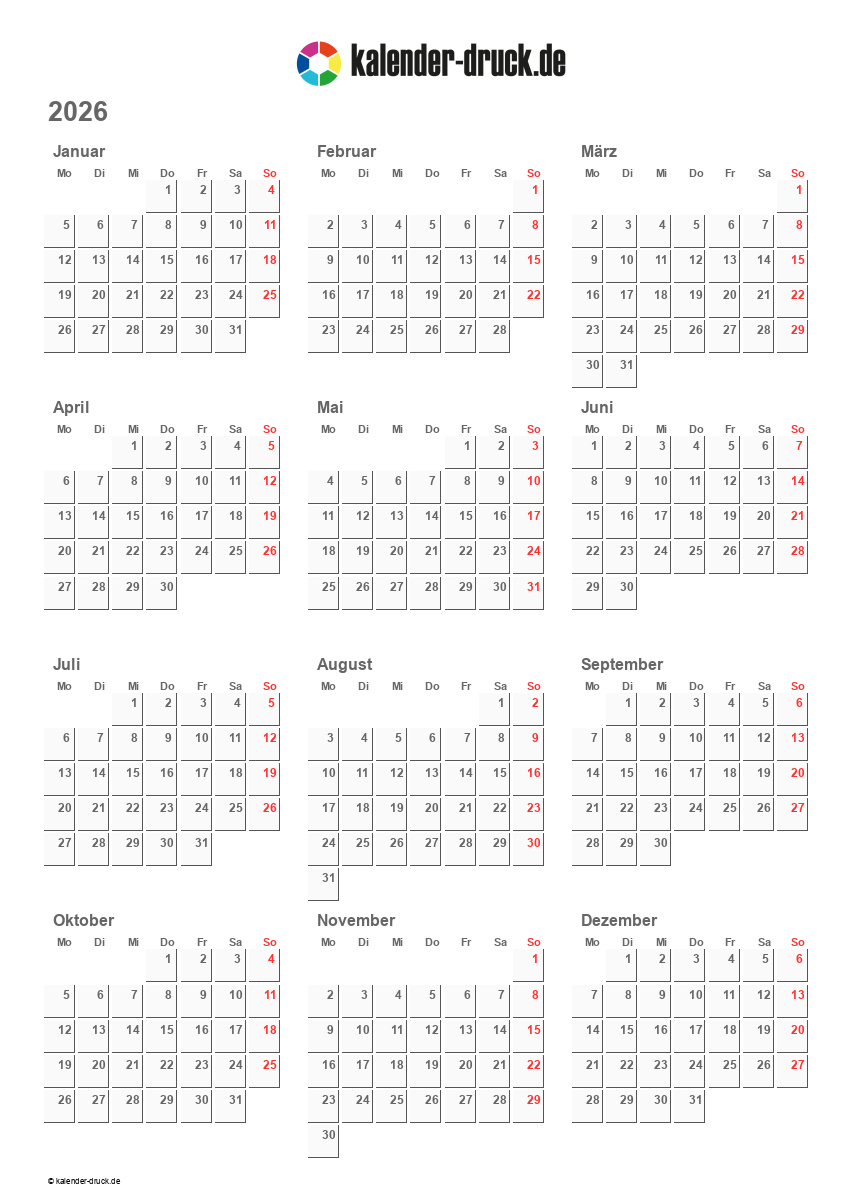 Kostenlos Kalender zum selbst ausdrucken für 2024 und 2025 kalender Kalender Zum Druck